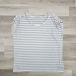 C&G Womens White Black Stripe Tie Sleeve XL